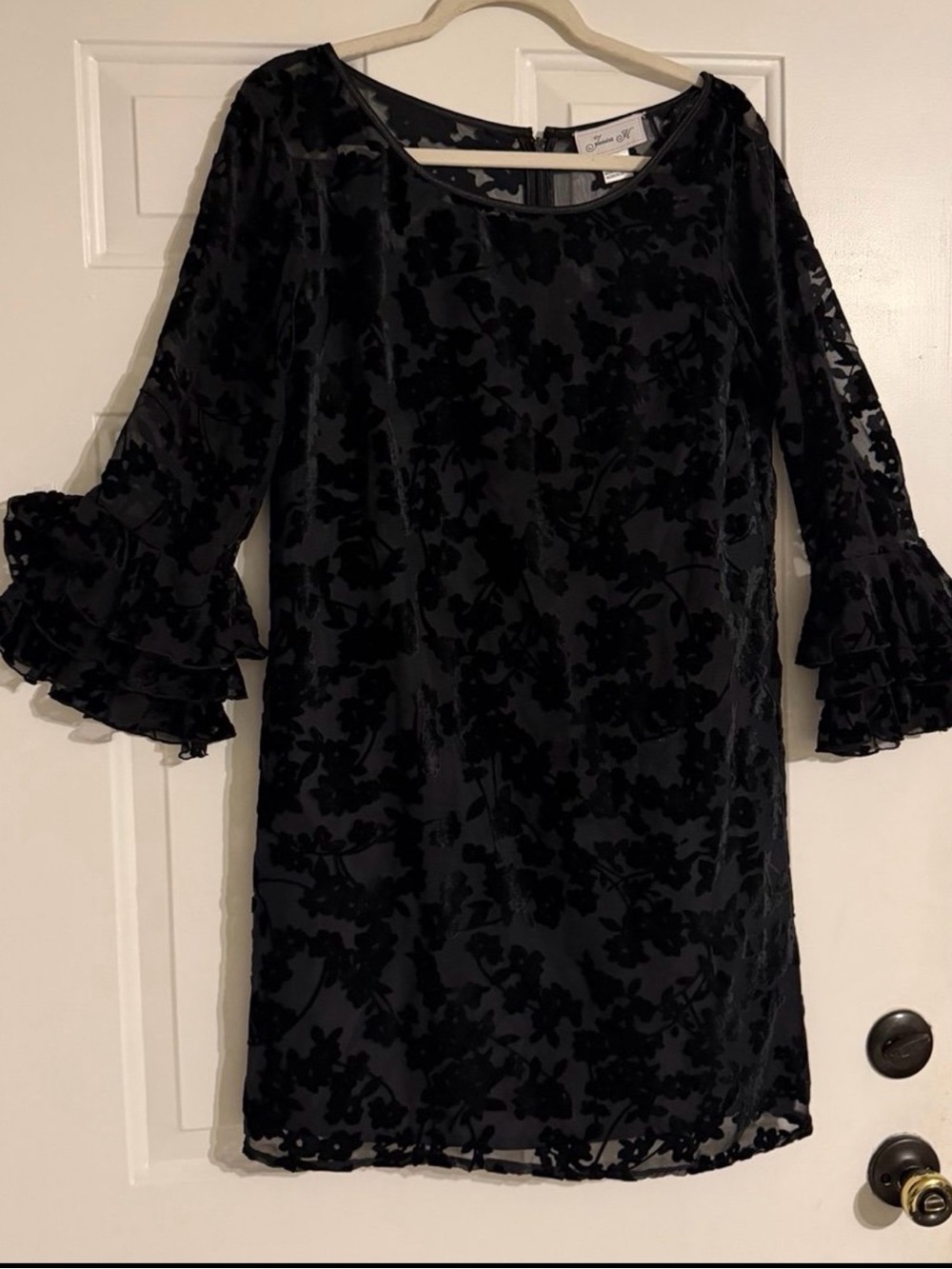 Sz 12 Velvet Burnout Gothic Romance Dress Ruffled Bell Sleeve Ends